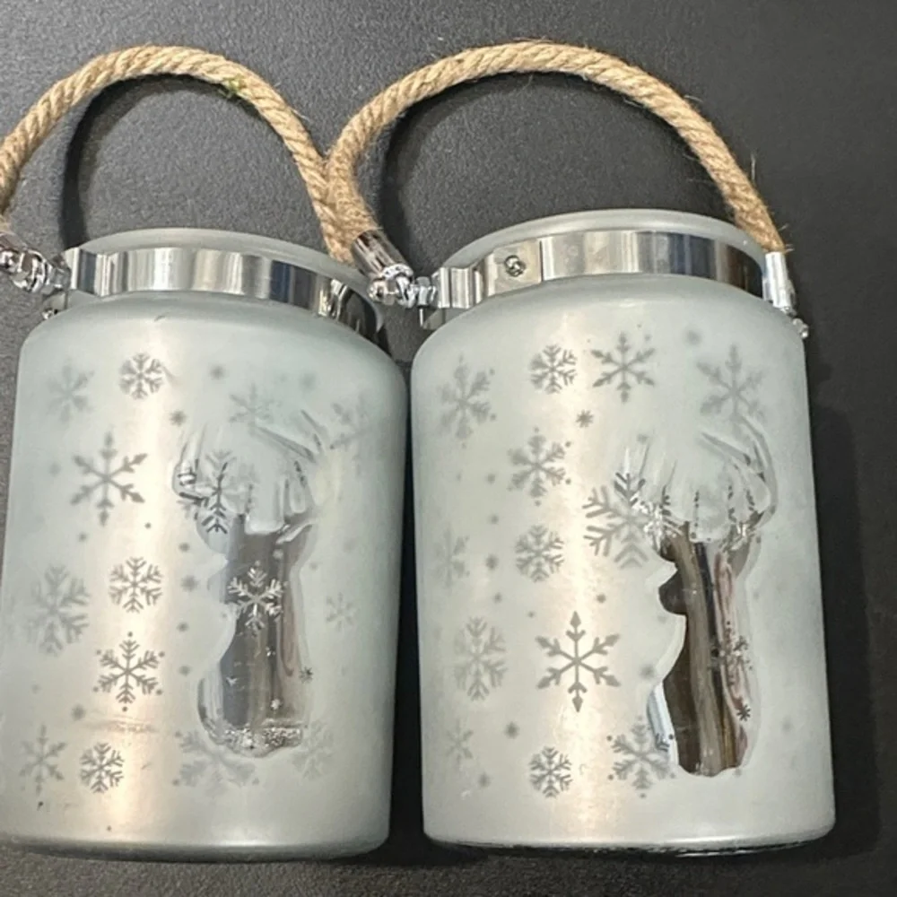 Winter Wonderland Frosted Candle Holders with dear head design